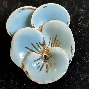 Vintage Baby Blue Pansy Brooch With Gold Trim